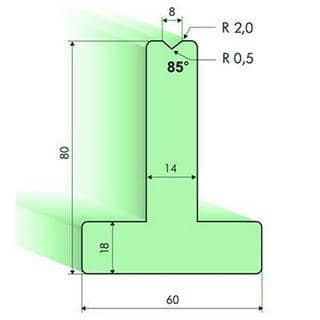85° T-dies, H=80mm