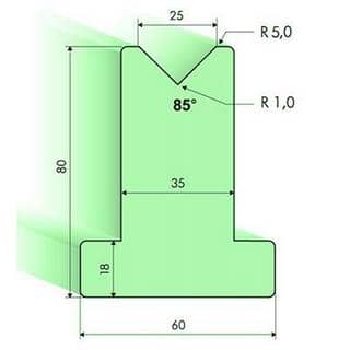 85° T-dies, H=80mm