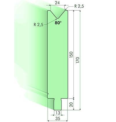 80° Dies, H=150mm